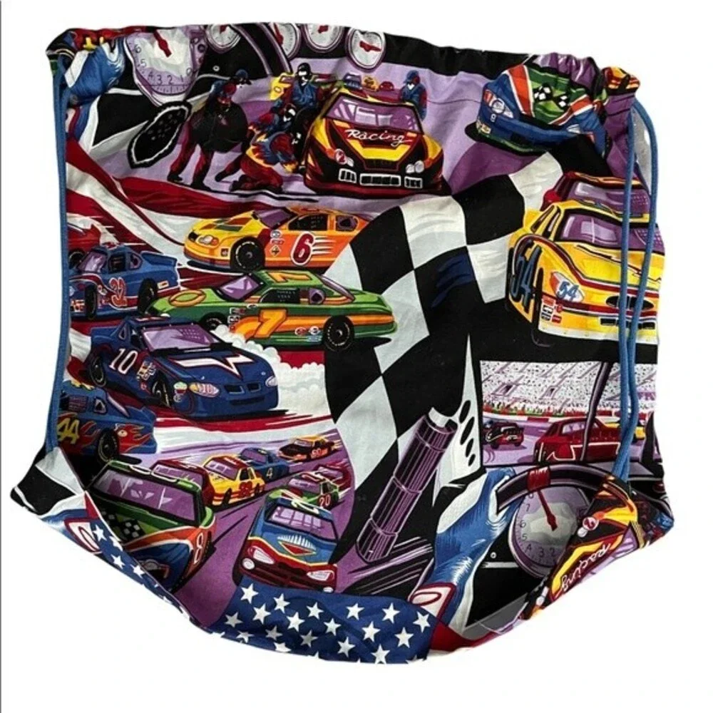 NASCAR Cloth Knapsack Small Packpack. Appears to be handmade.